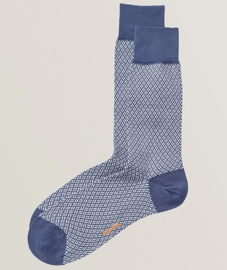 Micro-Herringbone Stretch-Cotton Socks