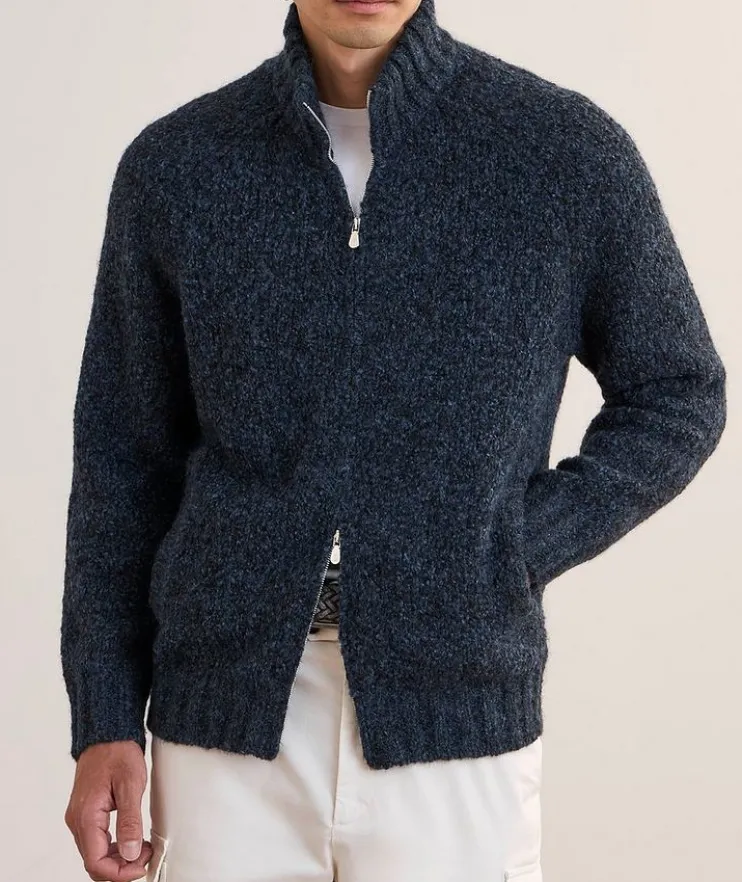 Mélange Alpaca-Blend Full-Zip Cardigan