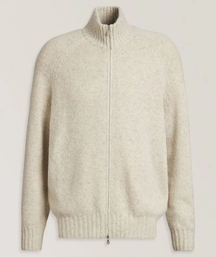 Mélange Cashmere Full-Zip Cardigan