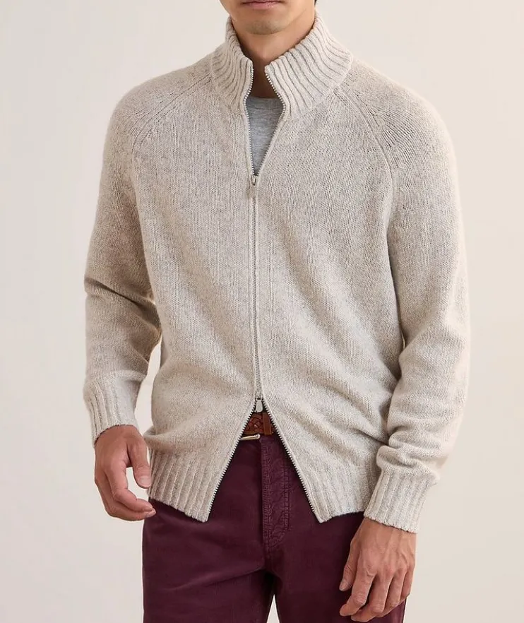 Mélange Cashmere Full-Zip Cardigan