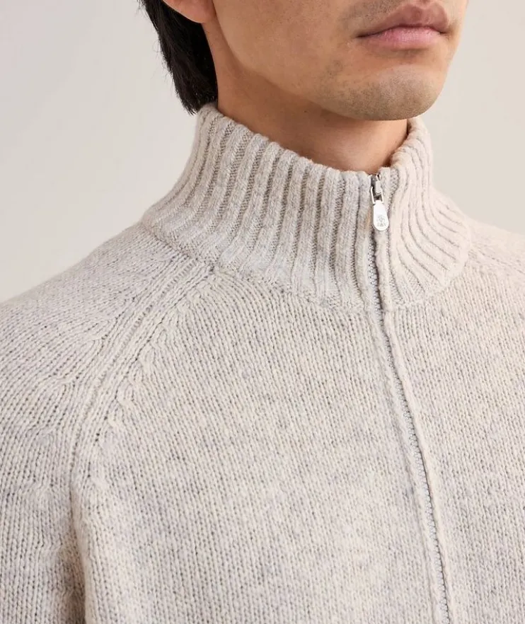 Mélange Cashmere Full-Zip Cardigan