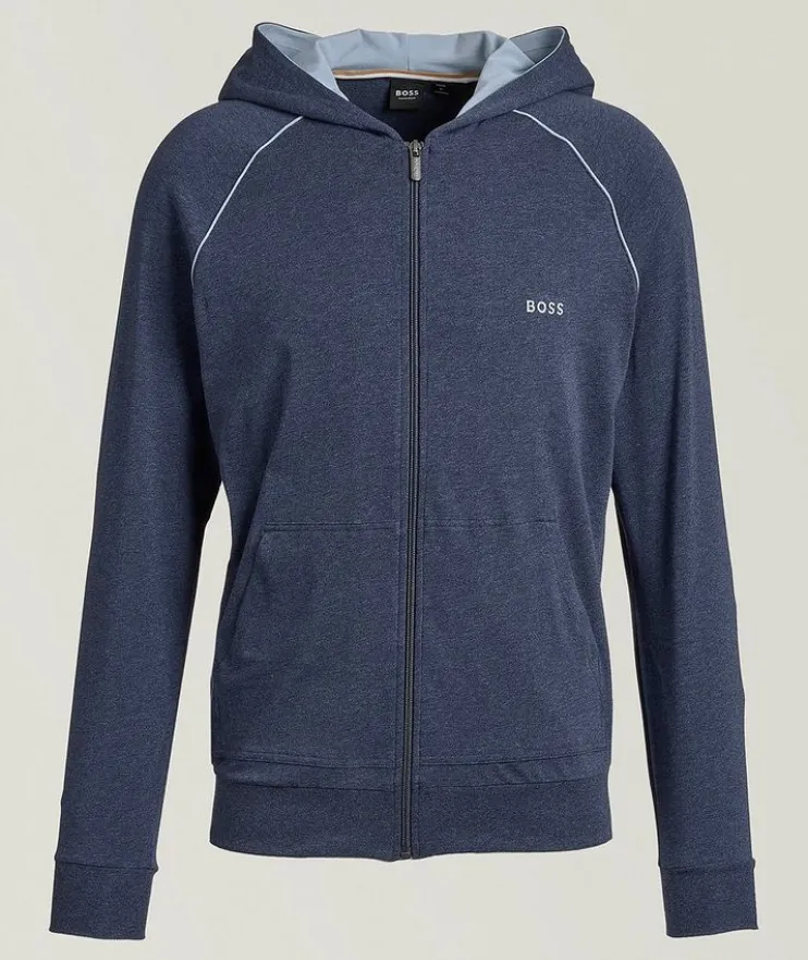 Mélange Cotton Zipper Hooded Sweater