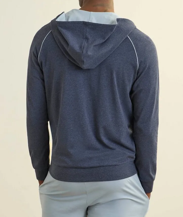Mélange Cotton Zipper Hooded Sweater