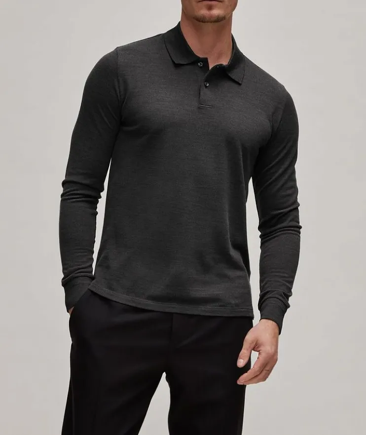 Mélange Wool-Mulberry Silk Jersey-Knit Polo