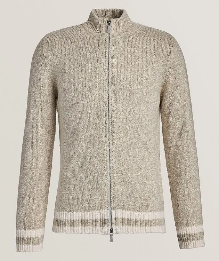 Mock Neck Full-Zip Cotton Sweater