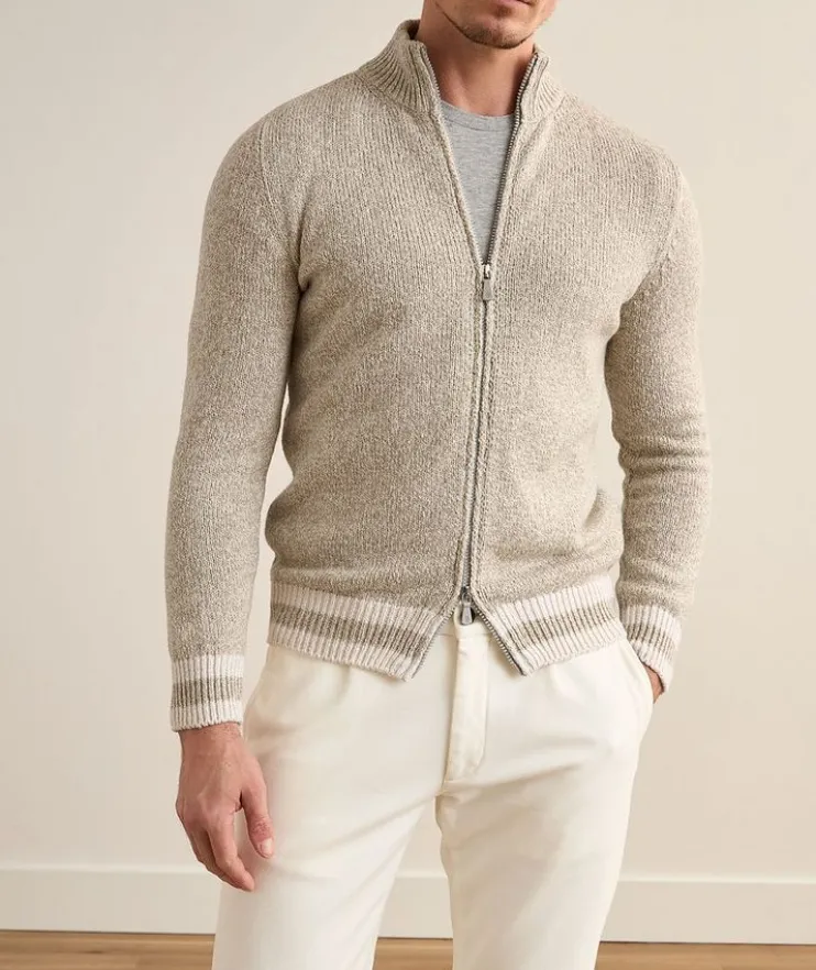 Mock Neck Full-Zip Cotton Sweater