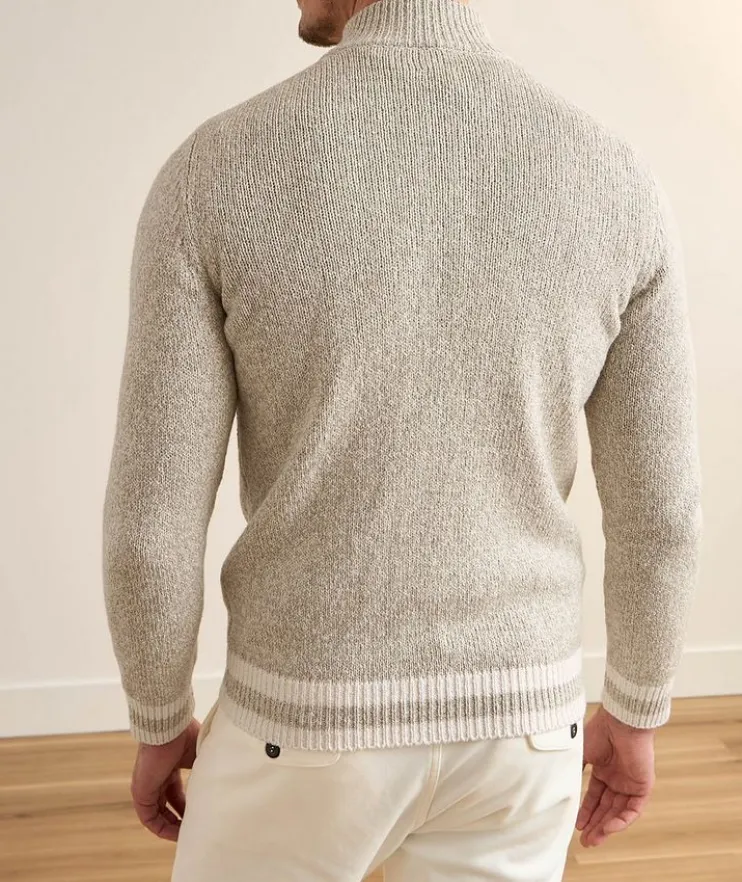 Mock Neck Full-Zip Cotton Sweater