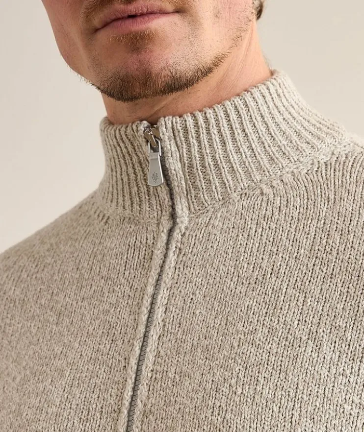 Mock Neck Full-Zip Cotton Sweater