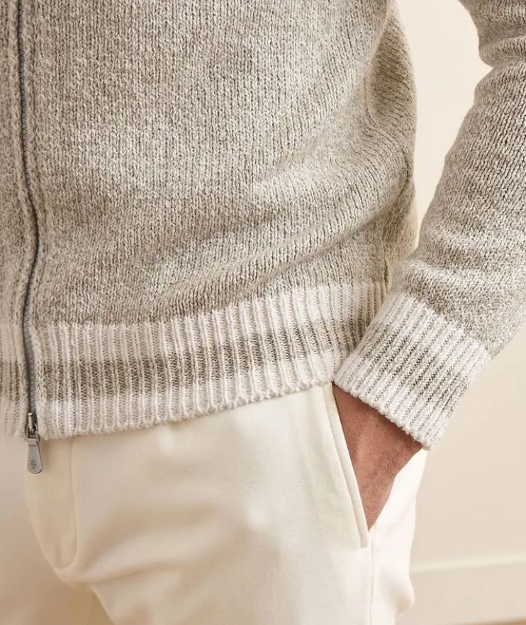 Mock Neck Full-Zip Cotton Sweater