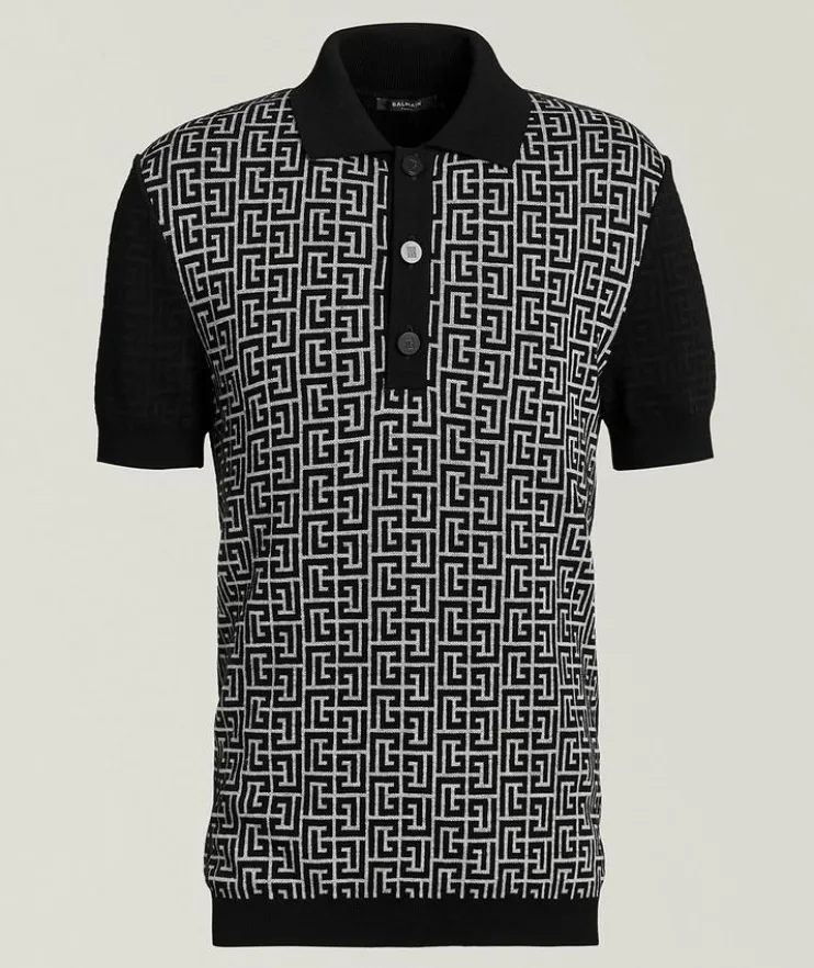 Monogram Cotton-Blend Knit Polo