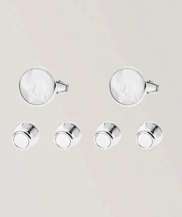 Mother of Pearl Round Cufflinks & Stud Set