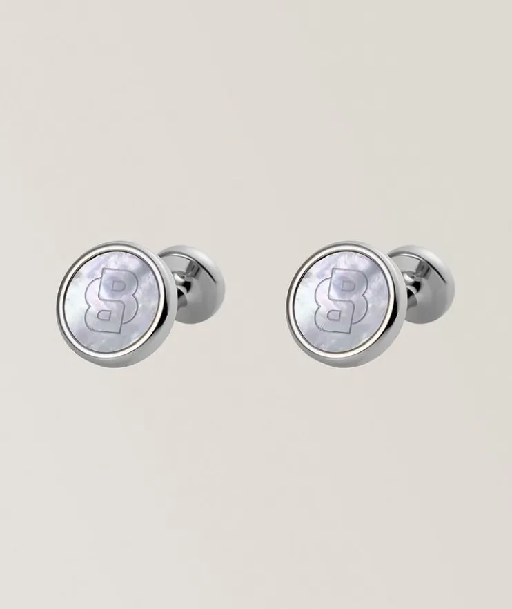 Mother-Of-Pearl Logo Round Cufflinks