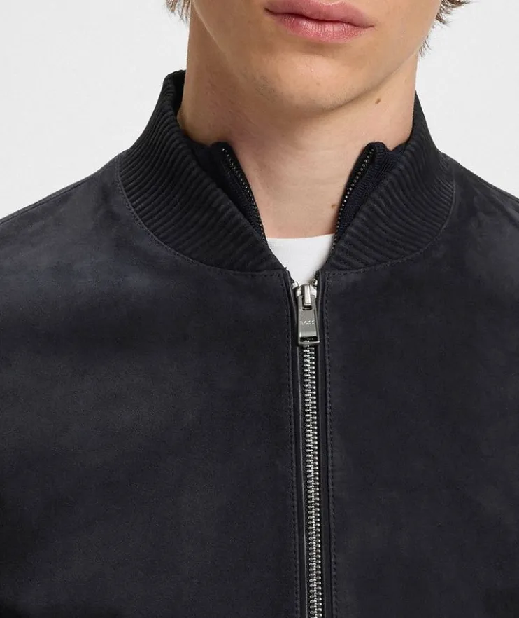 Muller Ribbed-Trim Suede Jacket