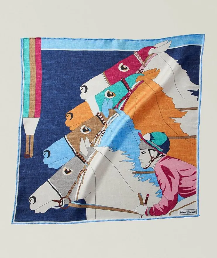 Multicolour Horse Print Silk Pocket Square