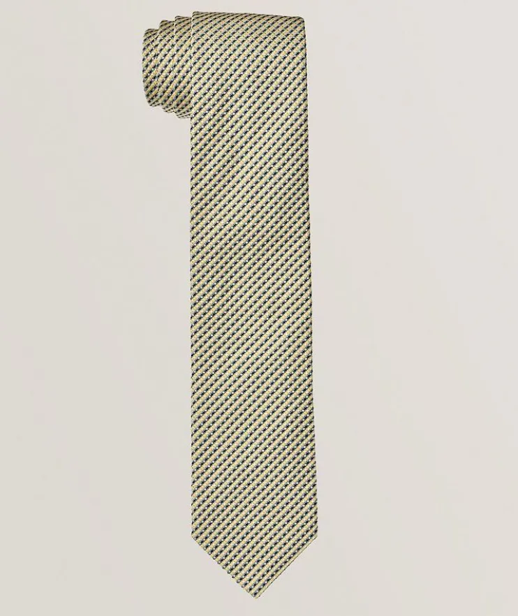 Neat-Stripe Silk-Cotton Tie