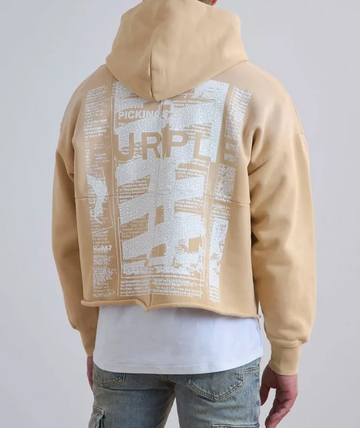 Newsprint Cropped Hooded Sweater