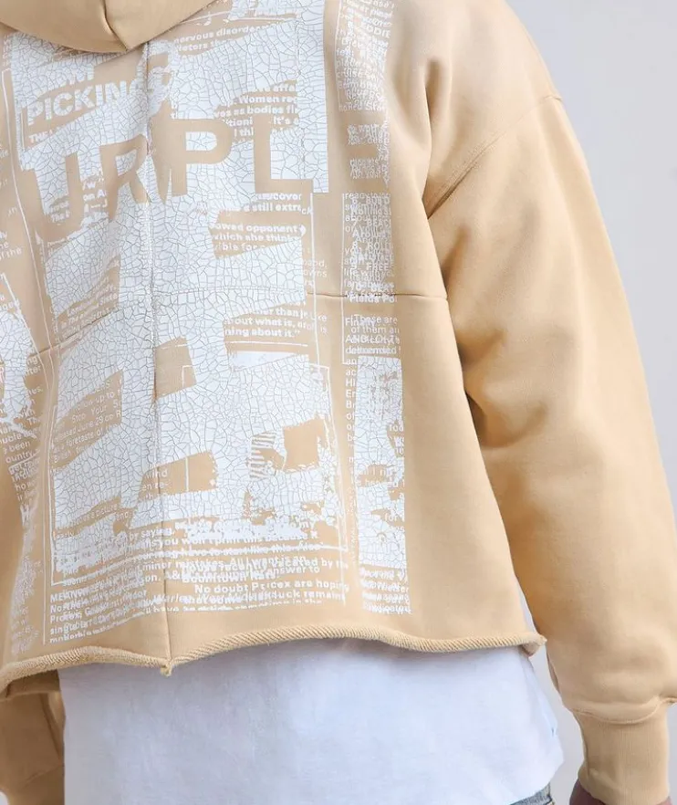 Newsprint Cropped Hooded Sweater