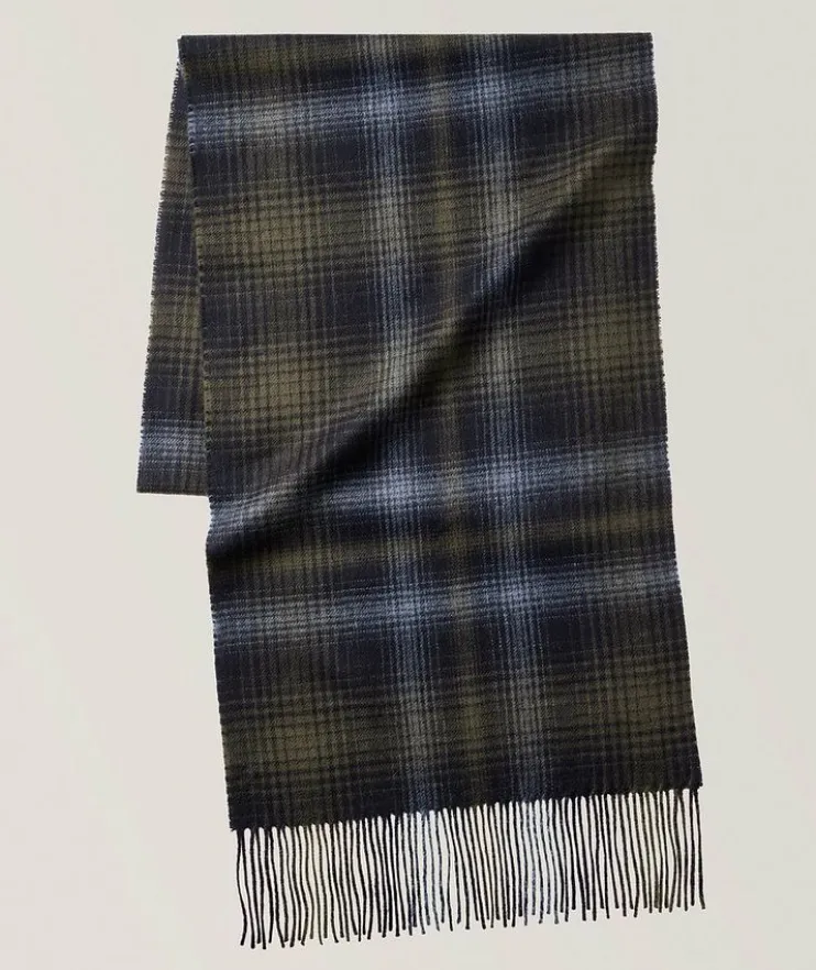 Ombre Check Cashmere Fringed Scarf