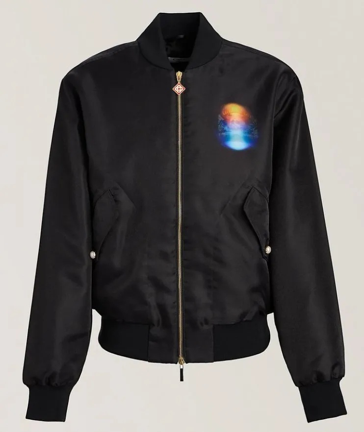 Organza Gradient Overlay Skull Bomber Jacket