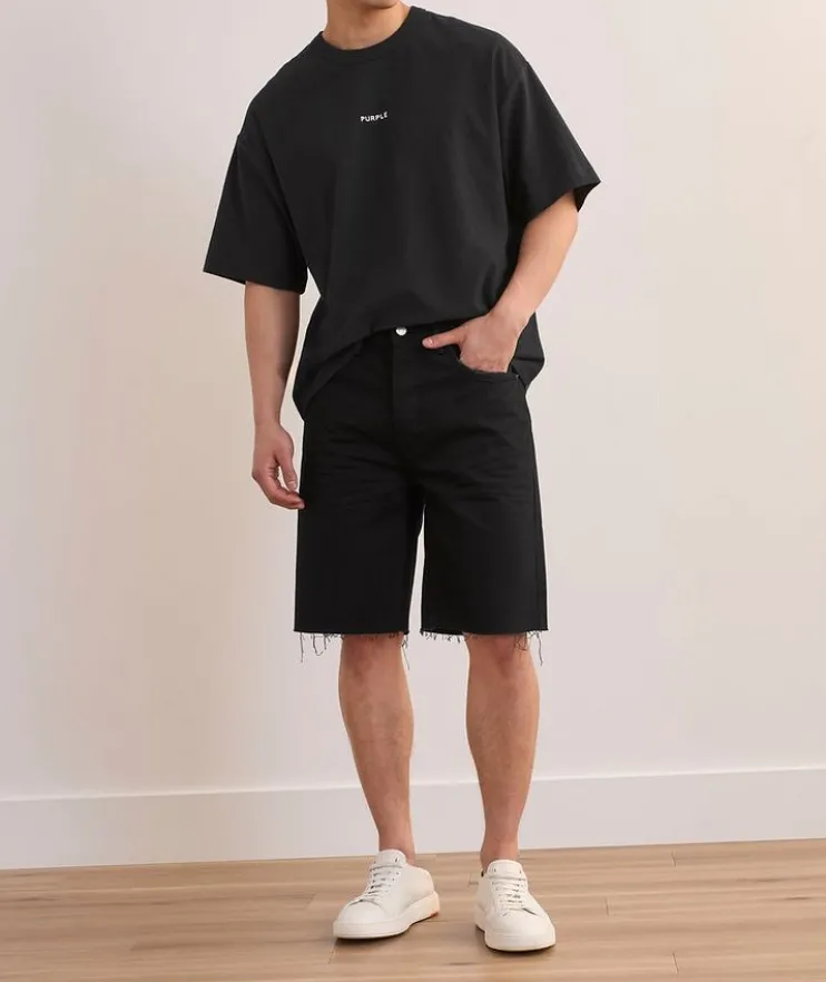 P059 Midnight Frayed Denim Shorts