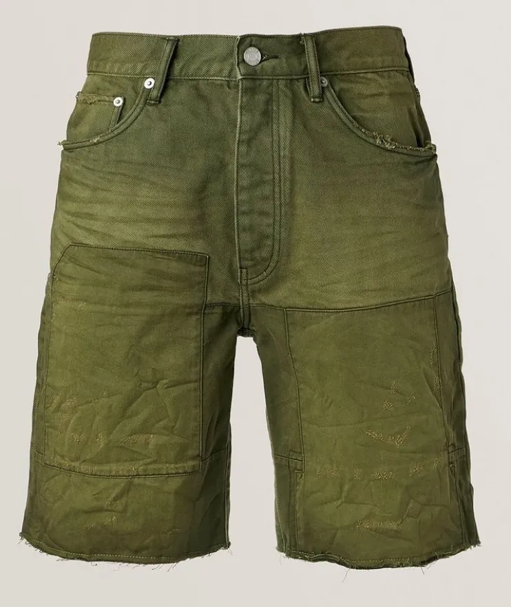 P059 Patchwork Overdye Denim Shorts