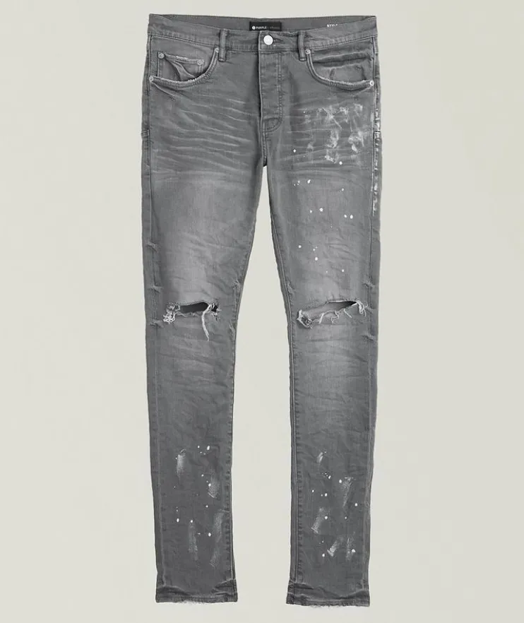 P001 Worn Knee Slit Skinny Jeans