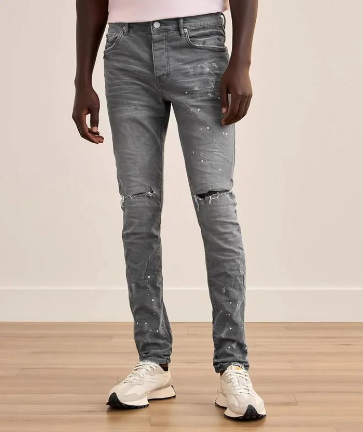 P001 Worn Knee Slit Skinny Jeans