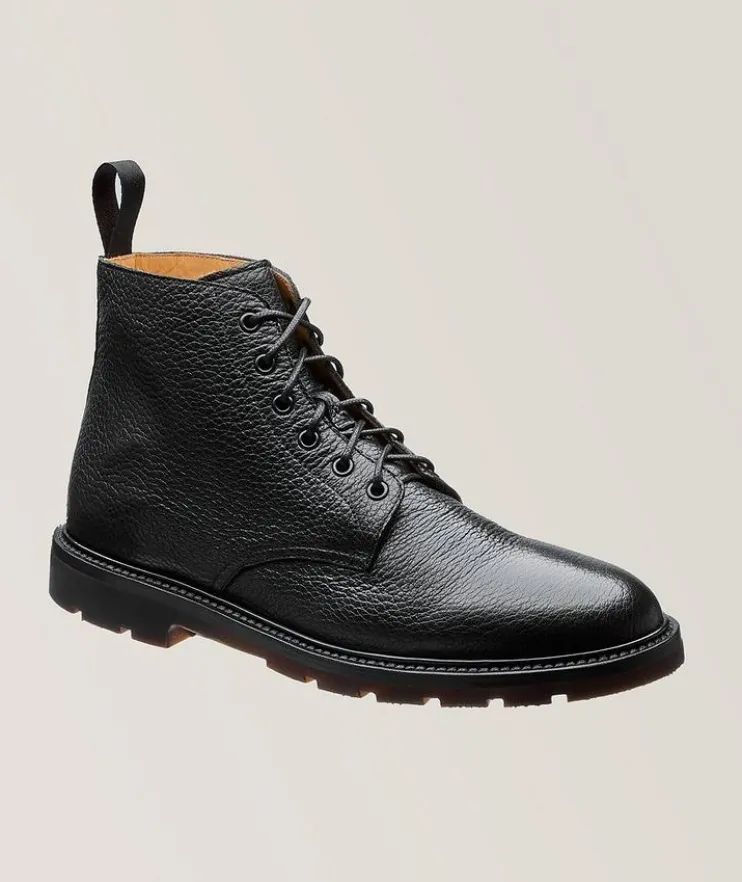 Pebbled Leather Lace-Up Boots