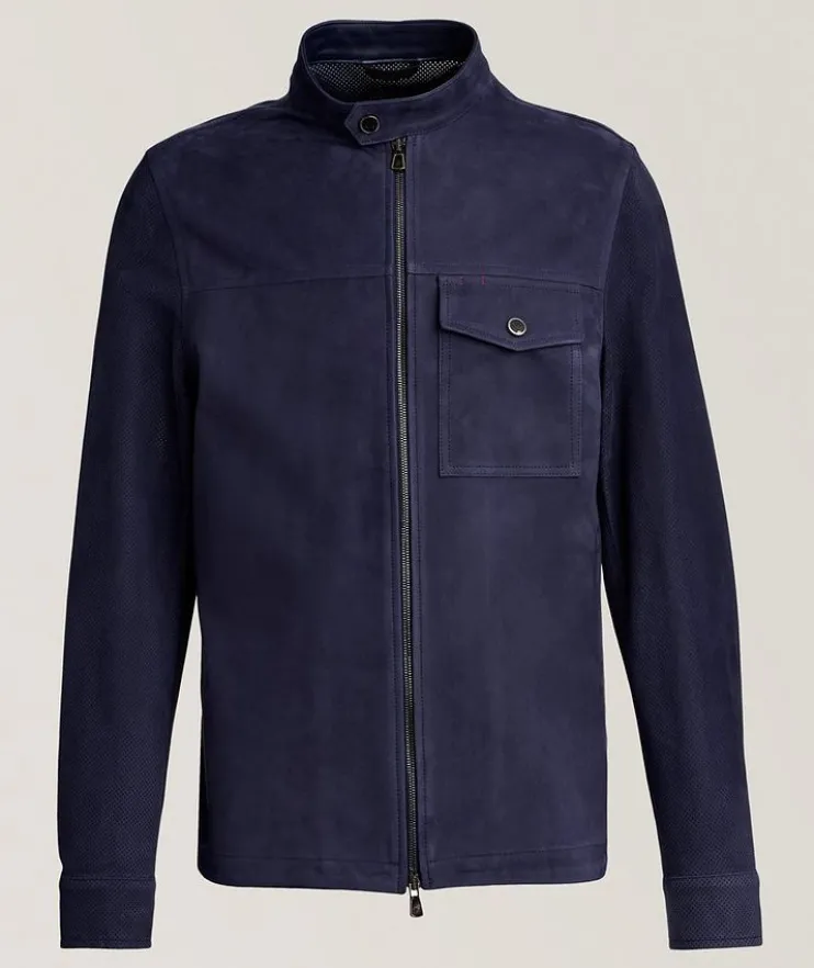 Perforated Suede Zip Overshirt