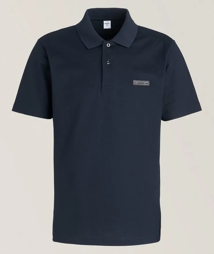 Piqué Cotton Leather Tab Logo Polo