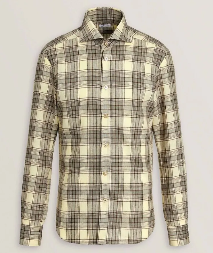 Plaid Stretch-Linen Shirt