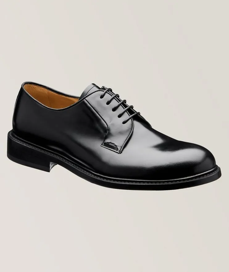 Plain Toe Polished Leather Derbies