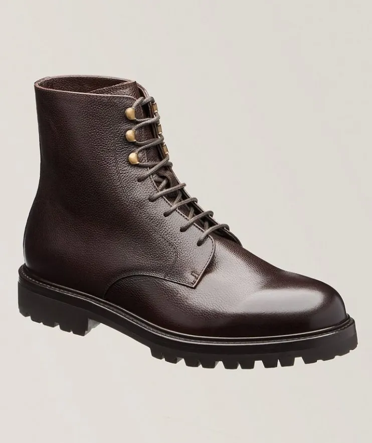 Plaintoe Grain Leather Shearling Boots