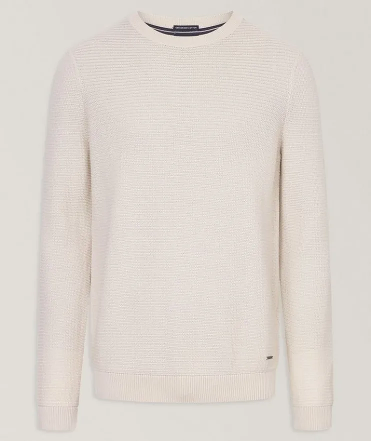 Pointelle Knit Cotton Crewneck Sweater