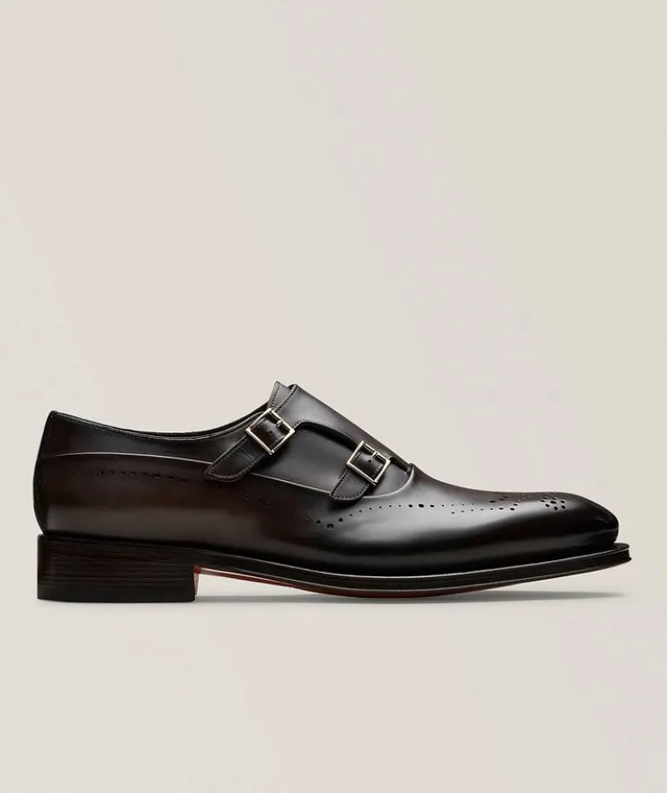 Polished Leather Wingtip Monkstraps