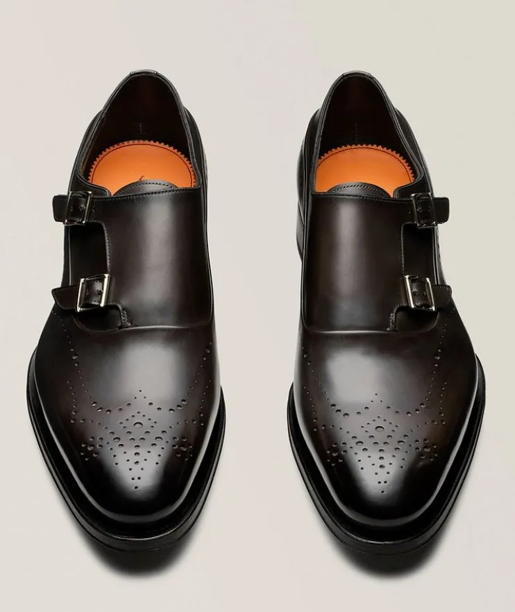 Polished Leather Wingtip Monkstraps