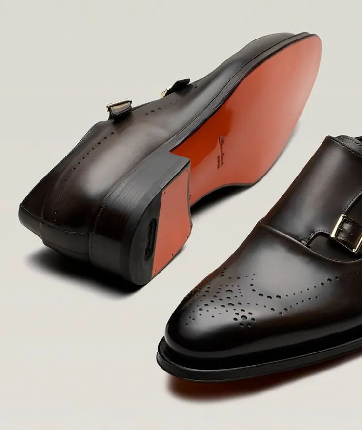 Polished Leather Wingtip Monkstraps