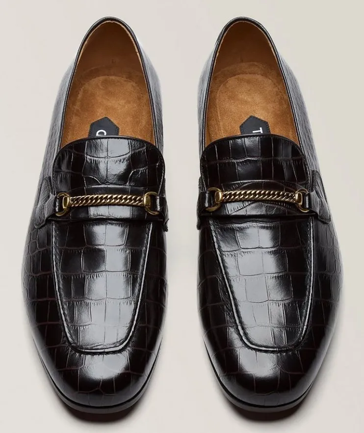 Printed Croc Leather Chain Loafers