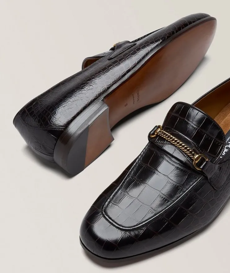 Printed Croc Leather Chain Loafers