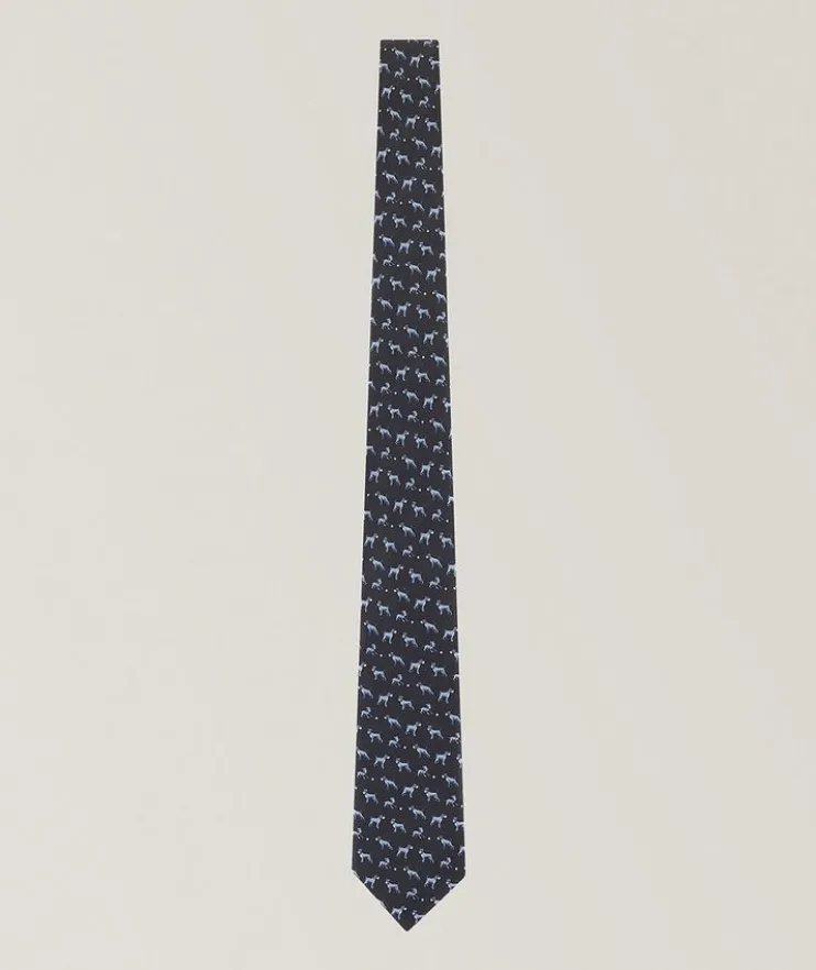 Puppy Print Silk Tie