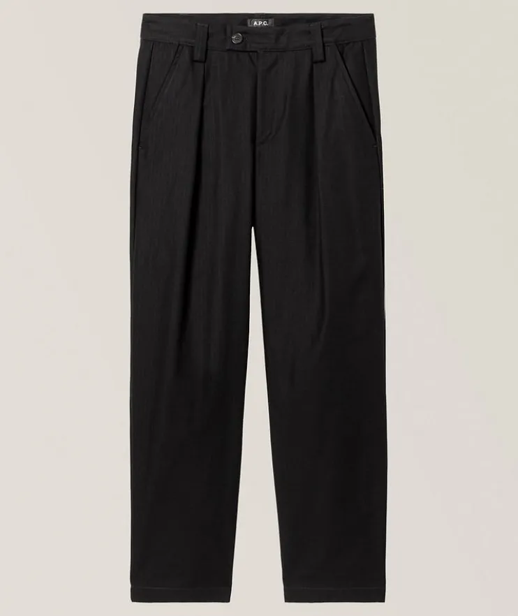 Renato Herringbone Pleated Chino Pants