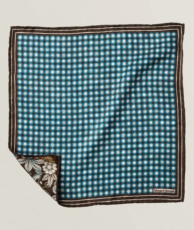 Reversible Dot-Floral Silk Pocket Square