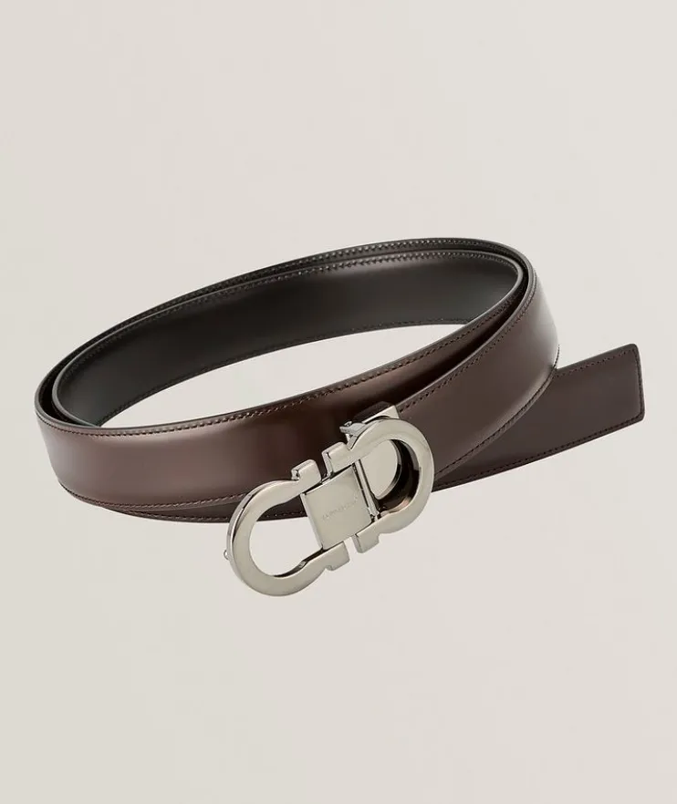 Reversible Double Gancini Leather Belt