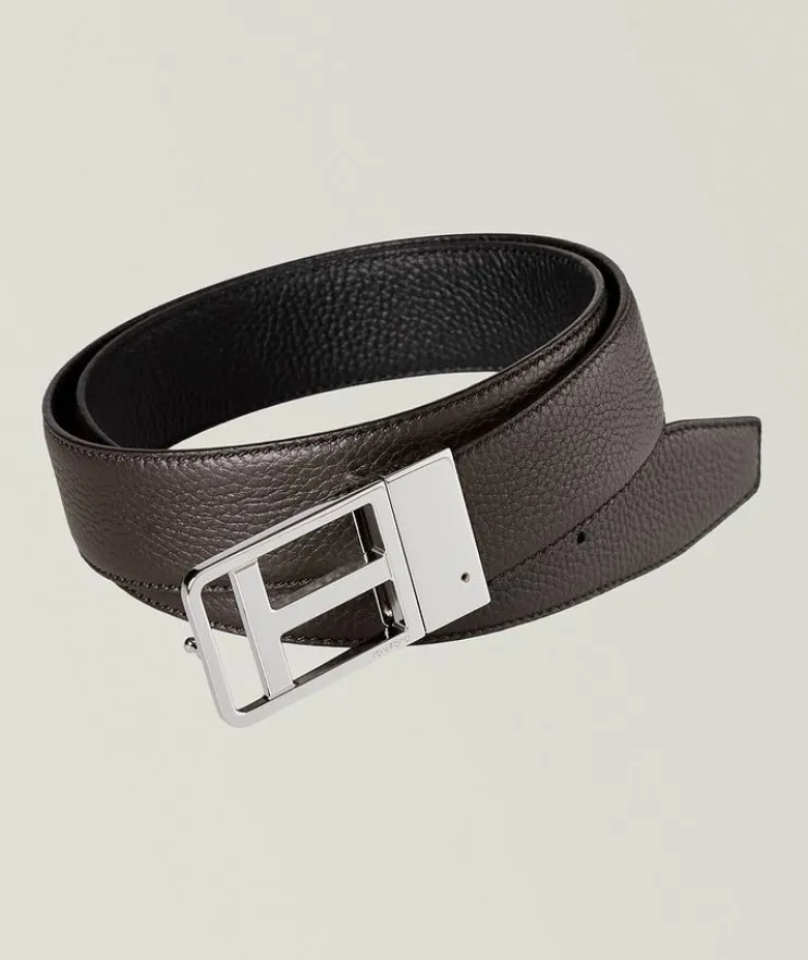 Reversible Grained Leather T-Buckle Belt