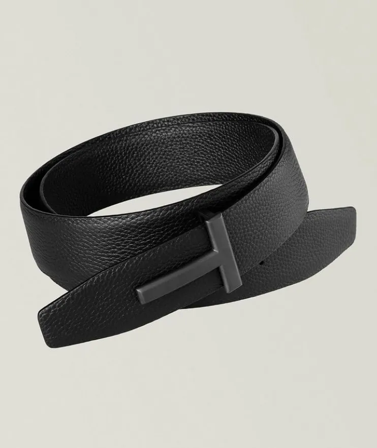 Reversible Grained Leather T-Buckle Belt