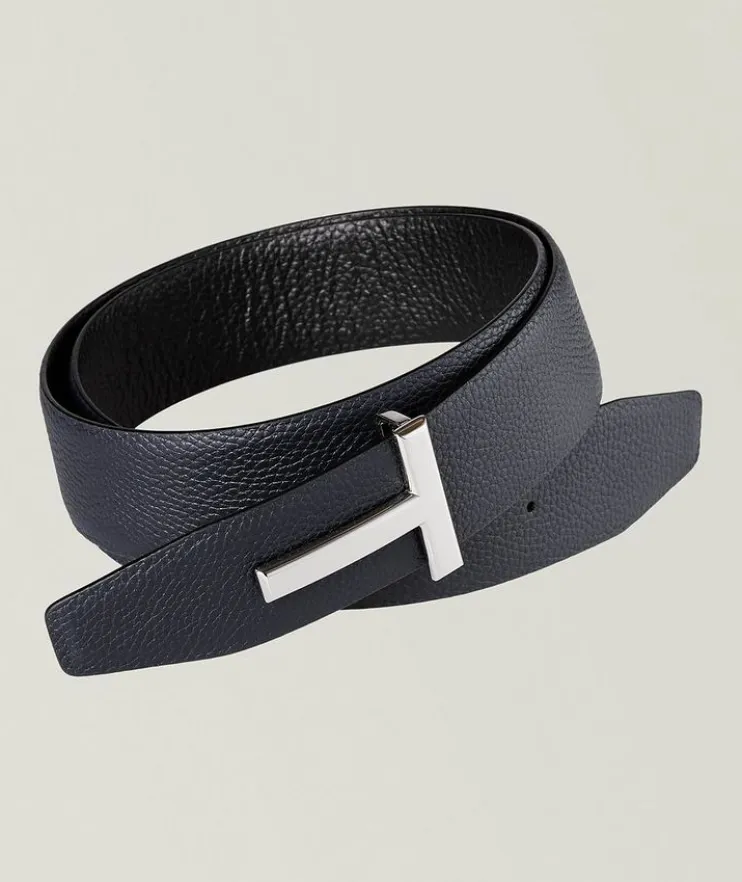 Reversible Grained Leather T-Buckle Belt