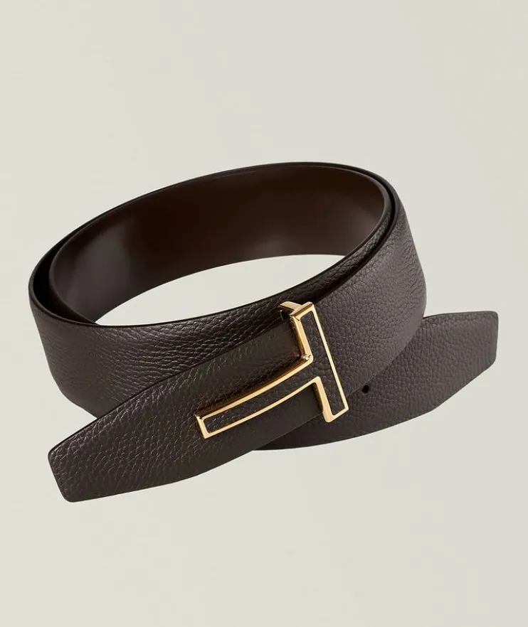 Reversible Grained Leather T-Buckle Belt