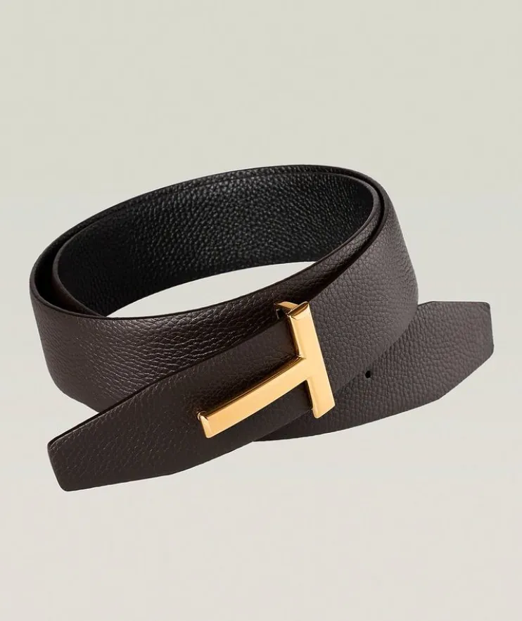 Reversible Grained Leather T-Buckle Belt