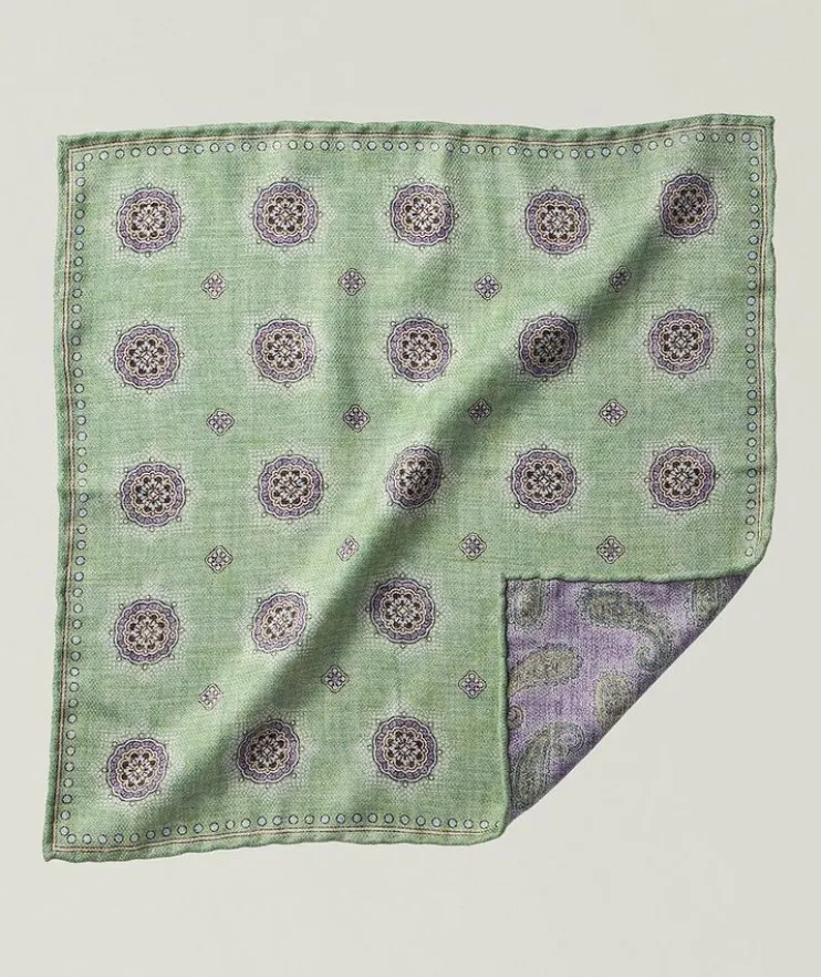 Reversible Medallion-Paisley Silk Pocket Square