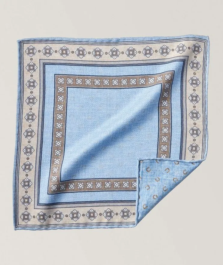 Reversible Medallion & Mini Neat Pattern Silk Pocket Square